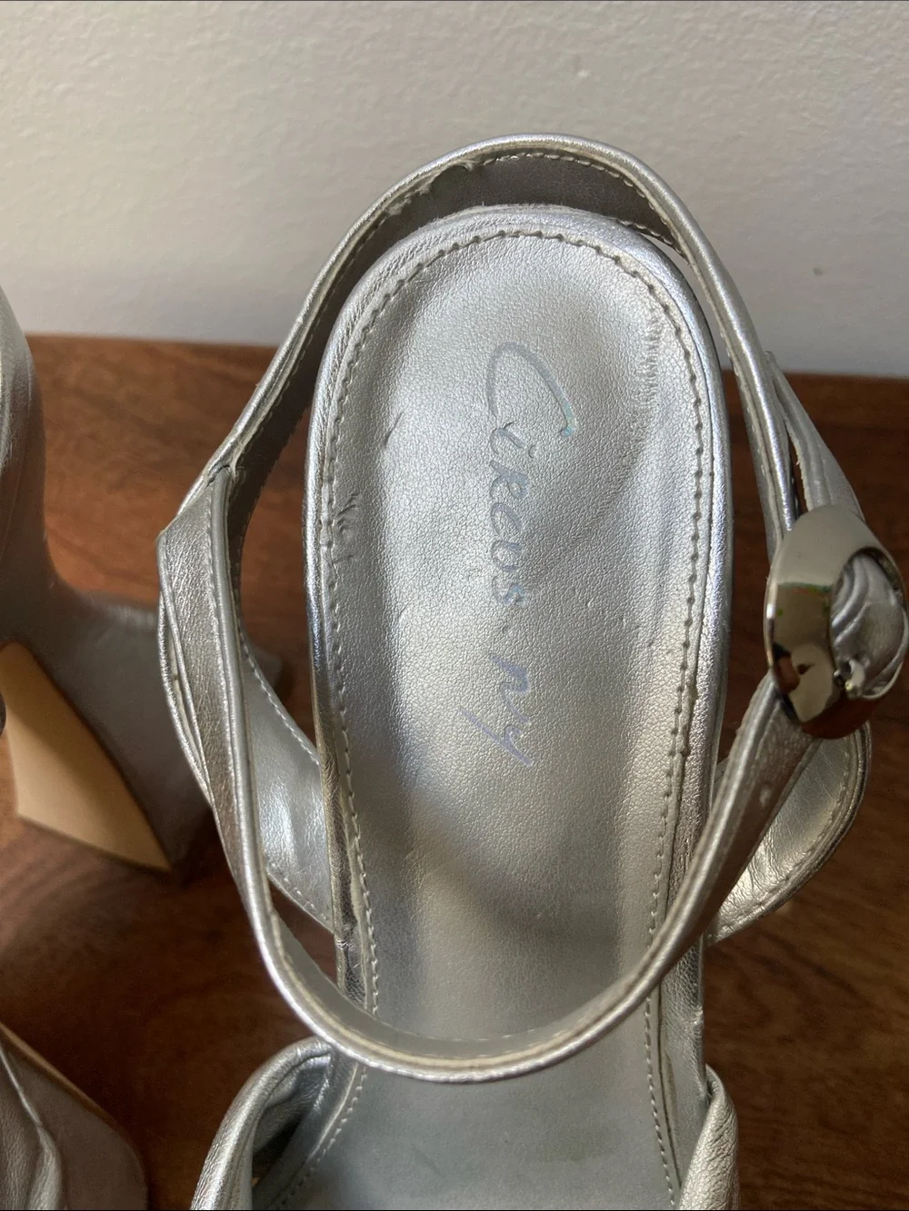 Circus NY Audrea Silver Knot Platform Slingback Sculptural Heels